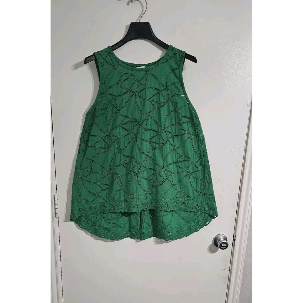 Cabi Eyelet Tunic Top Womens Medium Kelly Green Sleeveless Summer Art‎ To Wear